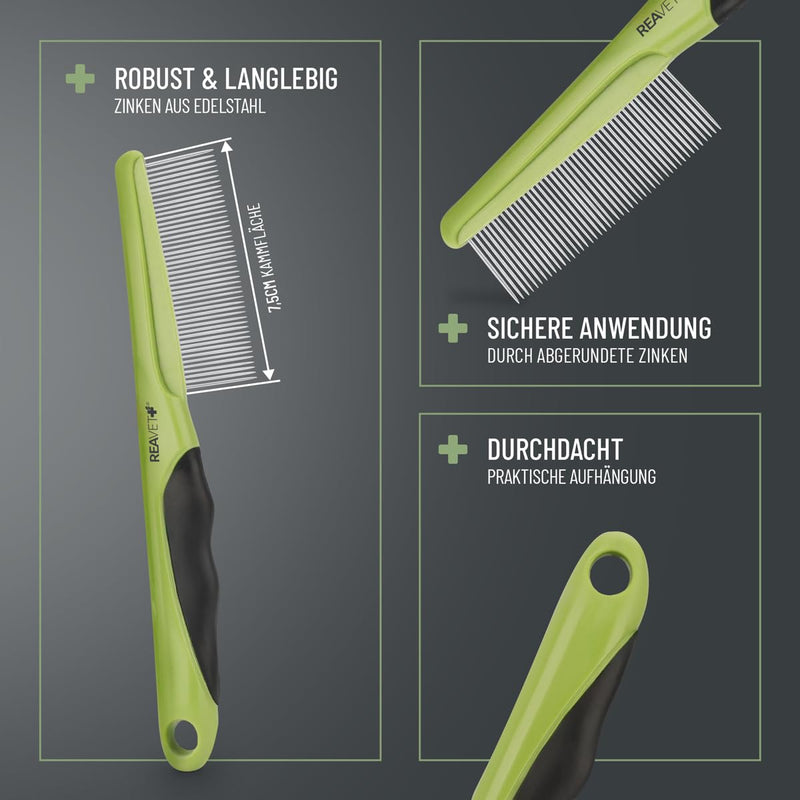 ReaVET flea comb & lice comb for dogs & cats - fur comb against fleas, lice, parasites I for long hair & short hair I for gentle grooming, tick comb for dogs and cats - BeesActive Australia