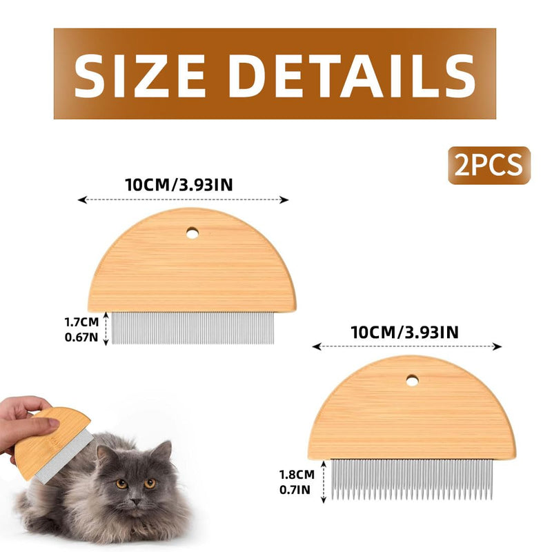 FDCGAS Bamboo Flea Comb - 2 pcs flea comb for cats & dogs, 77 & 61 stainless steel teeth, no plastic, lice comb, tick comb, flea comb for dogs, flea comb for cats - BeesActive Australia