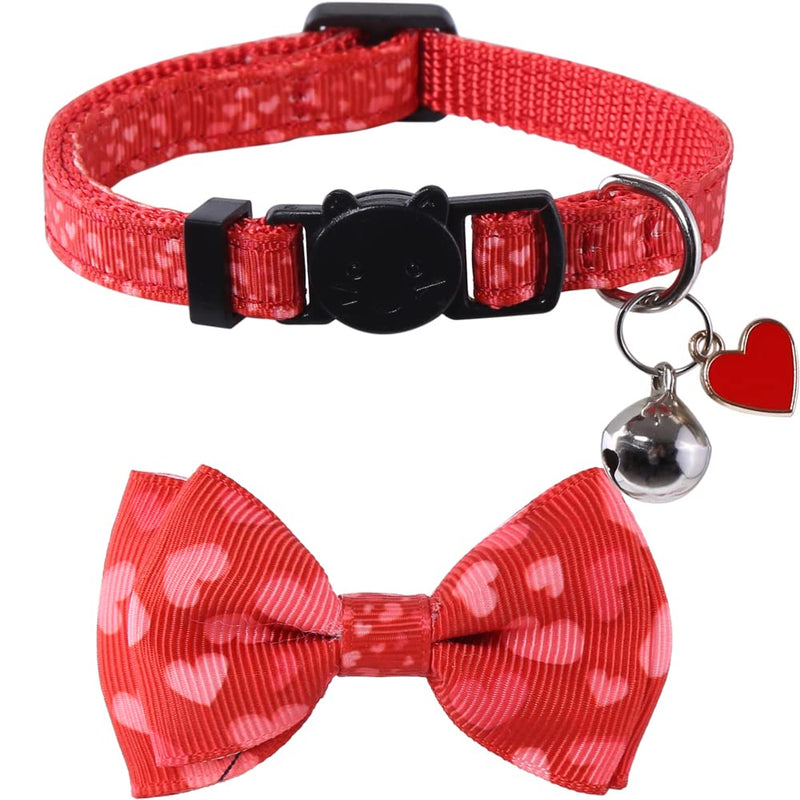 Lamphyface Valentine's Day Cat Collar Breakaway with Cute Bow Tie and Bell for Kitty Adjustable Safety Love Heart Valentine 2pcs - BeesActive Australia
