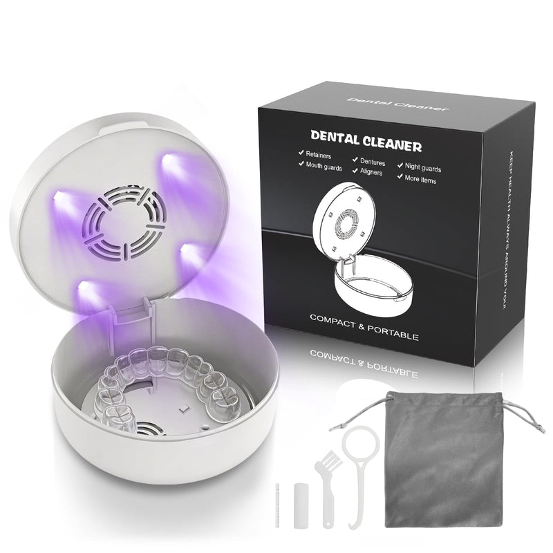 Voraiya UV Retainer Case with Fan, Portable Cleaning Denture Cases with UV Lights Rechargeable Retainers Cleaner Container for Partial Denture, Aligners, Mouth Guard, Night Guard, Braces White