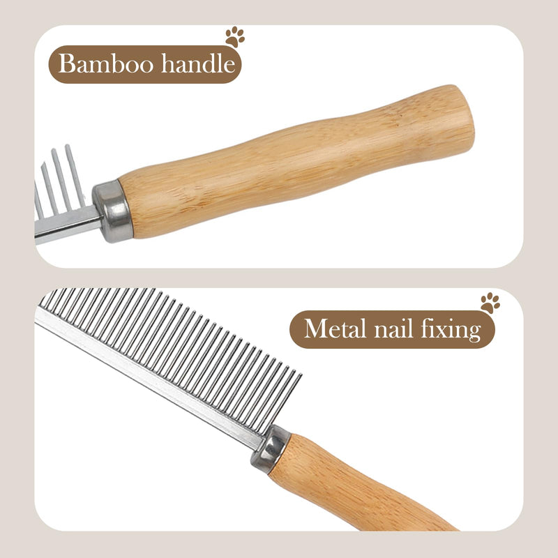 Grooming Comb for Pets 2pcs Solid Wood Cat&Dog Combs Stainless Steel Pin Teeth Wooden Handle for Removing Tangles and Knots Cat Flea Comb for Long Short Hair Fur Brush Tool - BeesActive Australia