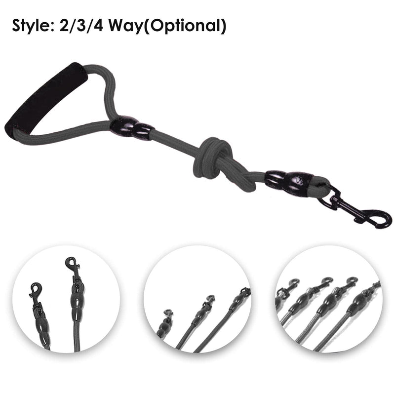 Petyoung 2/3/4 Way Pet Walking Couplers Lead Nylon Braided Rope No Tangle Dog Walking Tracks for 2/3/4 Dogs 4 Way Black - BeesActive Australia