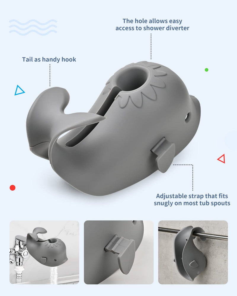Mandoo Faucet Cover Bathtub Baby, Bath Spout Cover for Baby, Bath Faucet Cover for Kids, Tub Spout Cover Bathtub Faucet Cover Kids Safety, Protection Baby Universal Bath Silicone Toys Whale Grey - BeesActive Australia