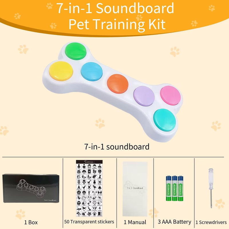 Dog Buttons for Communication, 7 in 1 Dog Talking Button Set, Recordable Training Buzzers for Dogs with 50 Scene Stickers (Battery Included) 7 In 1 Dog Buttons Set - BeesActive Australia
