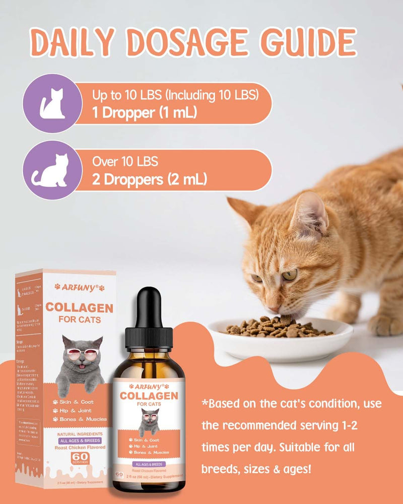 Collagen for Cats - Grass Fed Cat Collagen Drops - Cat Joint Supplement - Skin & Coat, Digestive & Immune Support - Senior Cat Supplement with MSM, Hyaluronic Acid, Biotin - Roast Chicken Flavor