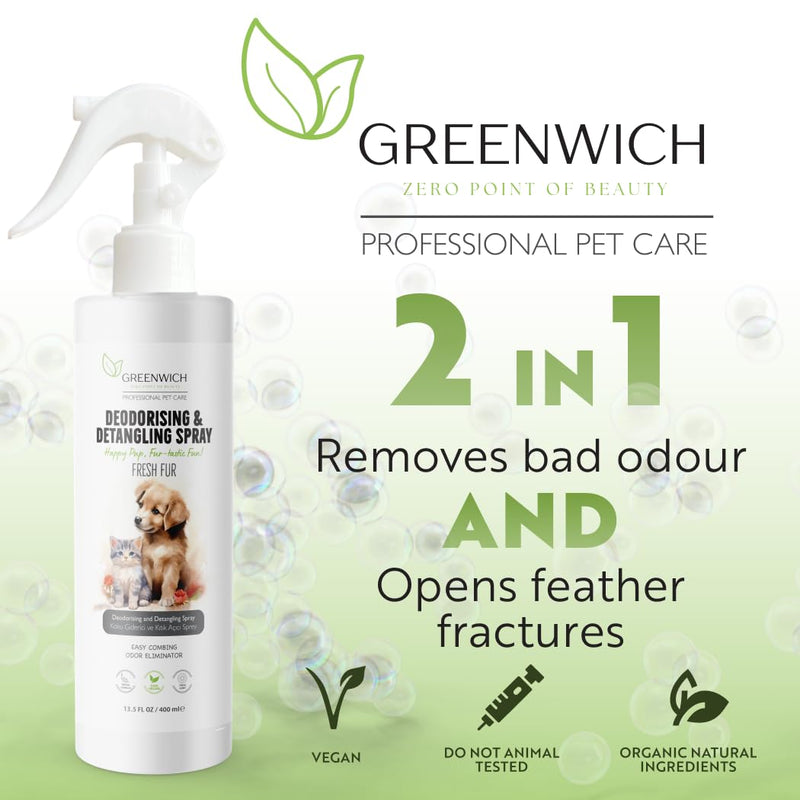 Greenwich Vegan Detangling and Deodorizing Spray for Cats and Dogs, Easy Grooming with Argan Oil and Lavender, Fresh Scent and Tangle-Free Coat, 400ml - BeesActive Australia