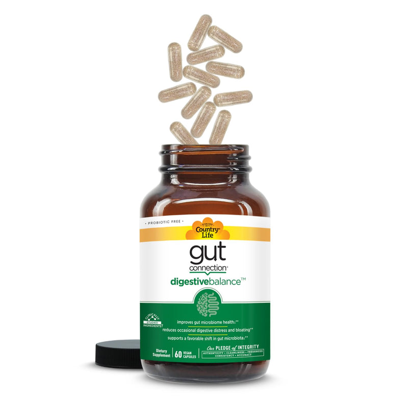 Country Life Gut Connection Prebiotic Digestive Balance, 60 Vegan Capsules | Clinically studied formula supports gut microbiome health and helps reduce occasional digestive distress and bloating