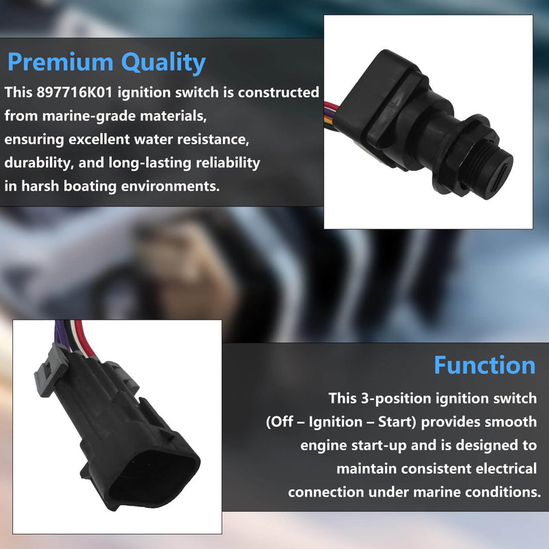 87-897716K01 Ignition Switch with Harness 3-Position Fit for Mercury Marine Quicksilver Outboard Motor 8M0059686 897716 Boat Engine Ignition Key Switch