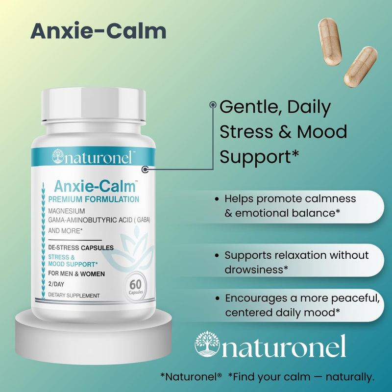 Anxie-Calm – Stress & Mood Support with Magnesium, GABA, Ashwagandha, Rhodiola, Lemon Balm & Chamomile | Advanced Dietary Supplement Formula | Non-GMO | Made in USA, GMP Certified (1) 1