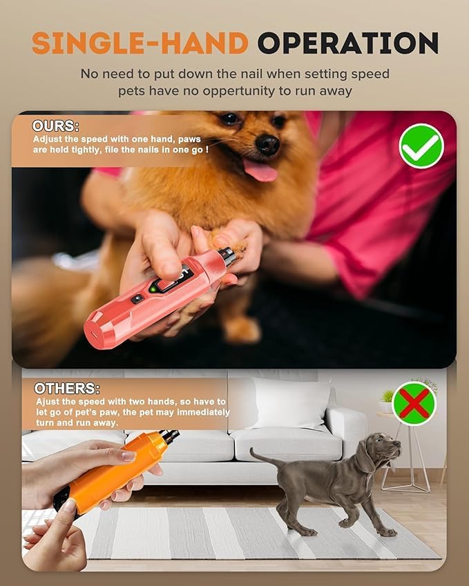 7-Speed Dog Nail Grinder with LED Light – Ultra Quiet Electric Pet Nail Trimmer for Large Dogs & Cats – Professional Grooming Tool with Dust Collector, One-Hand Speed Control & Instant Stop Safety Red - BeesActive Australia