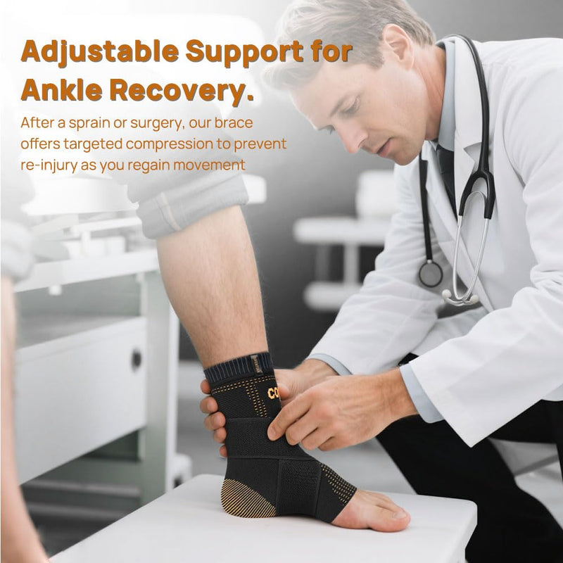 JIUFENTIAN Ultra-Thin & Copper Infused Ankle Support - Adjustable Compression Ankle Brace for Sprain Recovery, Plantar Fasciitis & Daily Pain Relief | Breathable, Durable, Fits Any Shoe (Large) Black01 Large