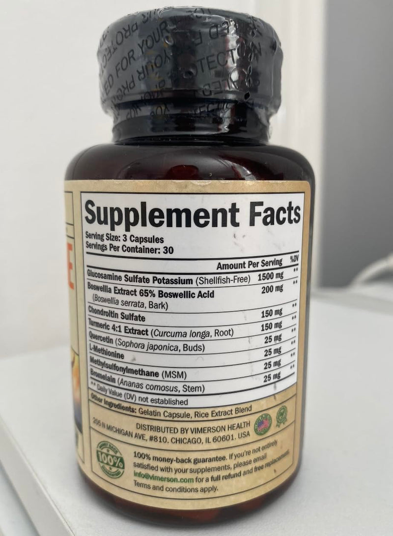 Vegan Glucosamine Chondroitin MSM – Joint Supplements for Men and Women with Glucosamine Sulfate 1500 mg – Joint Health Supplement for Cartilage, Mobility & Joint Support – 180 Capsules Vegan Glucosamine Chondroitin 180
