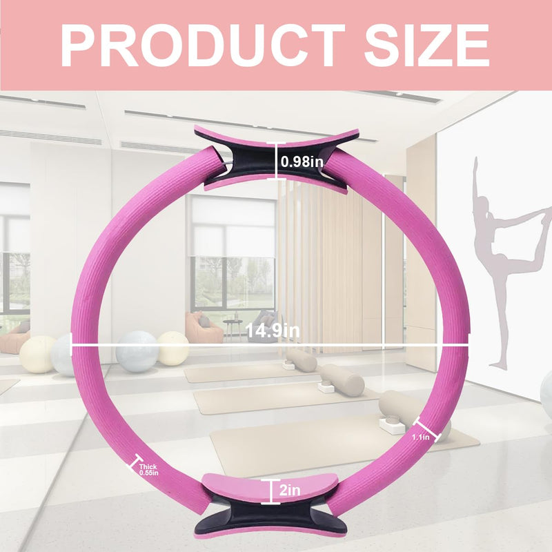 Pilates Ring , Magic Circle Pilates Ring for 14.6inch Diameter with Dual Padded Handles for Toning Arms , Pilates Ring Circle Suitable for Leg Slimming, Arm Training and Other Position Exercises. PINK