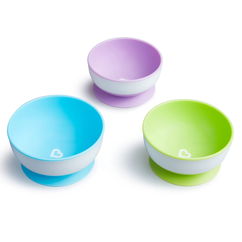 Munchkin® Stay Put™ Suction Bowls for Babies and Toddlers, 3 Pack, Blue/Green/Purple 3pc Bowls, Purple