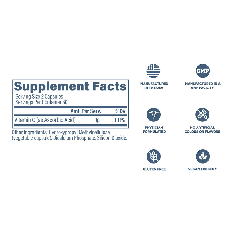 Revive MD Vitamin C Capsules, 1000mg - High-Potency VIT C Ascorbic Acid Dietary Supplement for Immune Support & Antioxidant Health - No Fillers & Non-GMO (200 Vegetarian Capsules, 30 Servings)