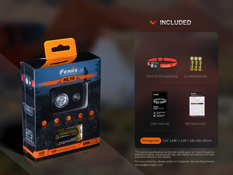 EdisonBright Fenix HL16 450 Lumen Light Weight AAA Battery powerd Hiking/Camping/Jogging headlamp Battery Carrying case (Black) Black