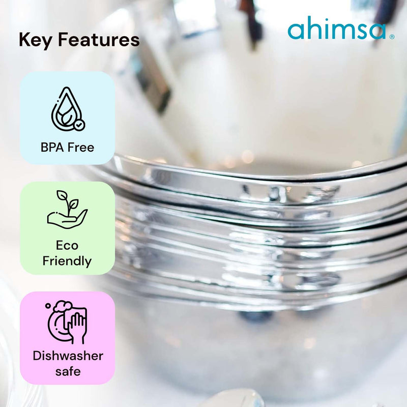 Ahimsa Stainless Steel Bowls for Kids | 12 Ounce Salad Bowls | Pediatrician Designed - Dishwasher Safe | 100% BPA Free | Pack of 4 (Classic Stainless) 4 Bowls Classic Stainless - BeesActive Australia
