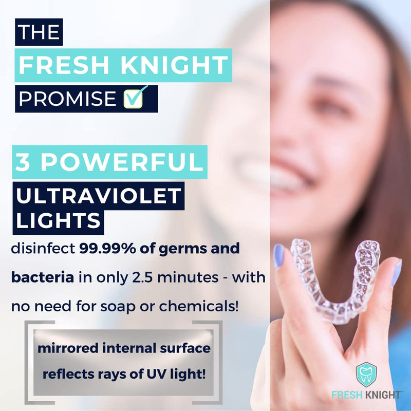 FRESH KNIGHT UV Retainer Case | UVC Retainer Cleaner, Disinfects Cleans and Removes Odors, Mouth Guard Case, compatible for Invisalign Container (Black-UV) Black UV 1 Box
