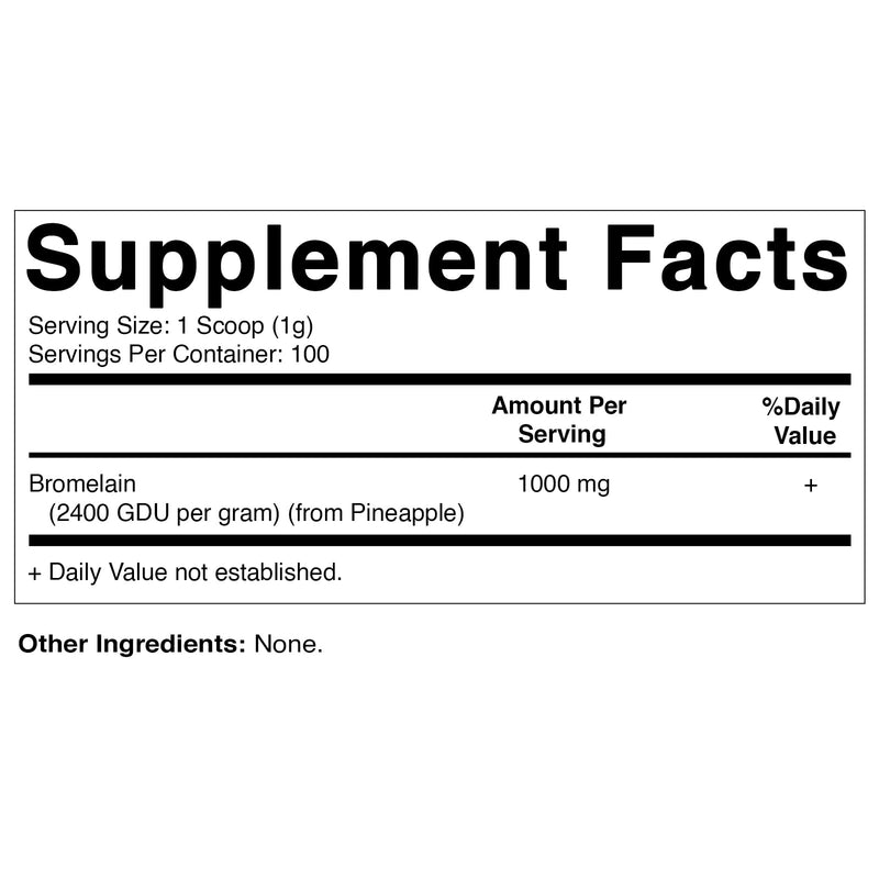 Vitamatic Bromelain Powder 1000mg per Serving - 2400 GDU/g, Proteolytic Enzymes, Supports Digestion of Proteins, 100 Grams - 100 Servings (Scoop Included) - BeesActive Australia