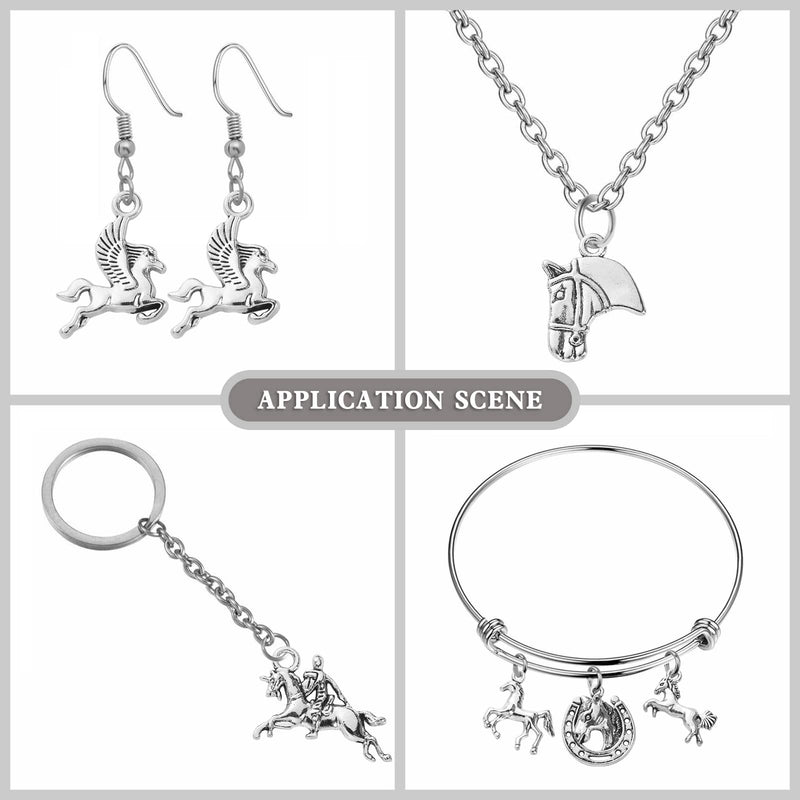 LiQunSweet 100 Pcs 10 Styles Aniaml Equestrian Horsemanship Racing Horse Charms for Jewelry Making Bracelet Necklace Earrings DIY Craft Horse Charm_10 Styles - BeesActive Australia