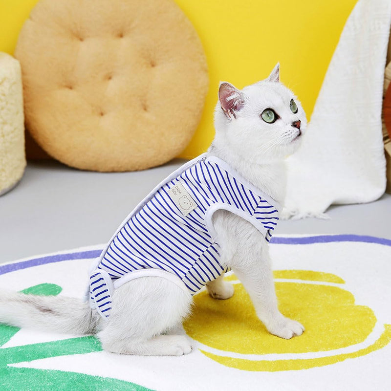 LEEQ Cat Professional Recovery Suit - Surgical Recovery Shirt for Abdominal Wounds Bandages Cone Alternative for Cats After Surgery Medical Suit Soft Pet Clothes Indoor, Blue/L - BeesActive Australia
