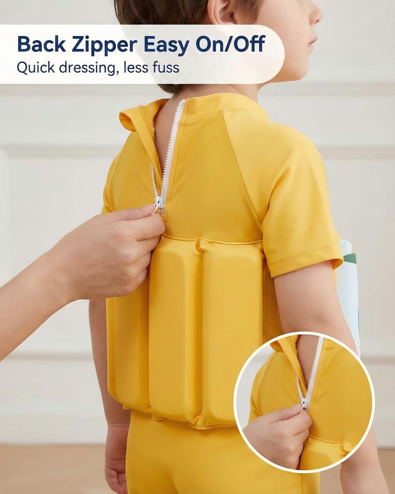 Floatie Swimsuit for Toddlers Boys Girls Floating Bathing Suit Baby Kids Float Learn to Swim Suit Floatation Beach Pool 1-6Y 2-3 T Light Yellow Dinosaur