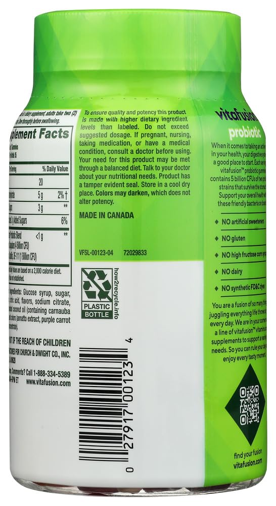 Vitafusion Probiotic Gummies | 5 Billion CFU | 70 Adult Gummy Vitamins | for Women & Men | Assorted Fruit Flavors | Gluten and Dairy-Free Supplement 70 Count (Pack of 1)