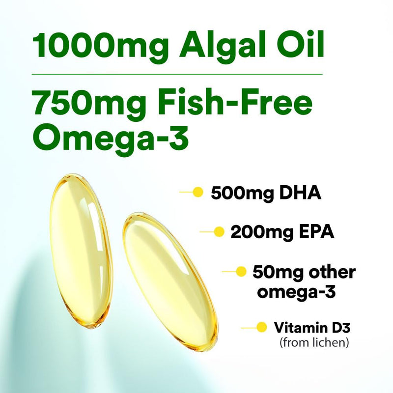 LABO Nutrition OmaxPure Vegan Omega-3 Algae Oil IAOS EPA DHA 120 softgels | IAOS certified 750mg omega-3 from 1000mg algae oil, for heart, brain & eye health, up to 60 days' supply