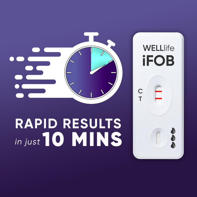 WELLlife iFOB Immunochemical Fecal Occult Blood Test, Colorectal Cancer Screening Test 2 Tests FOB Test for Home Result in 10 Minutes Occult Blood Stool Test 2T