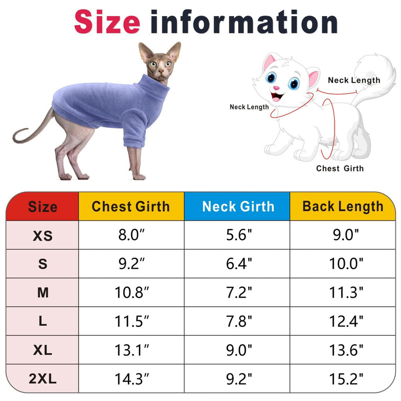 Idepet Sphynx Cats Clothes Winter,Hairless Cat Turtleneck Sweater Soft Coral Fleece Outfit Coat Warm Shirt Kitten Apparel with Sleeves Pullover Pet Winter Pajamas Jumpsuit (Blue, XX-Large) Blue - BeesActive Australia