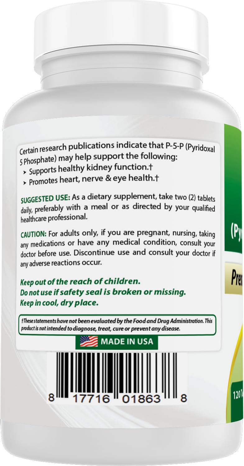Best Naturals P5P Vitamin B6 (Pyridoxal 5 Phosphate) 100 mg/Serving - 120 Tablets - an Active Form of Vitamin B6. 120 Count (Pack of 1)