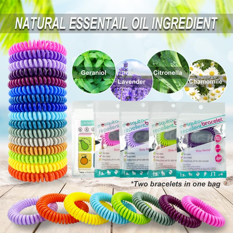 48 Pack Mosquito Repellent Bracelets, Individually Wrapped DEET-Free Insect & Bug Repellent Wrist Bands with 60 Pack Mosquito Patches for Kids & Adults Outdoor Camping Fishing Traveling