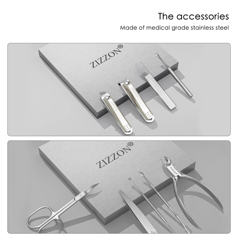 ZIZZON Manicure Set Professional Stainless Steel Toenail and Fingernail Clippers Set 9 in1 Pedicure and Grooming kit with Travel Case (Black) Black