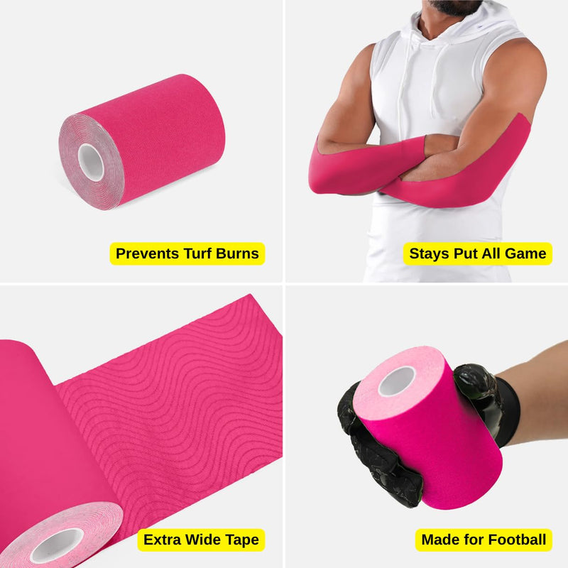 SLEEFS Pink Turf Tape Football - Extra Wide Waterproof Sports Athletic Tape - Flexible Breathable Ultra Sticky for Arms, Wrists, Ankles, Injuries - Lacrosse, Soccer, Baseball, Basketball