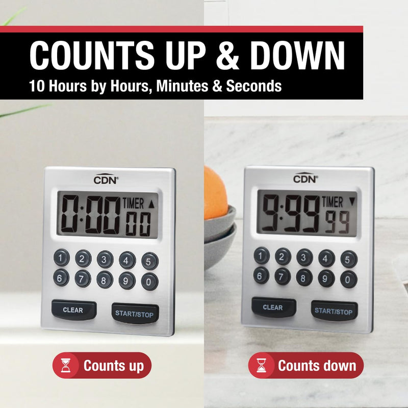 CDN Direct Entry 2- Alarm Digital Kitchen Timer | Counts Up & Down, 10 Hours by Hours, Minutes & Seconds, Big Digit, Loud & Long Audio/Vibrate Alarm, Stand, Hang, Magnet Mounting - TM30 - BeesActive Australia