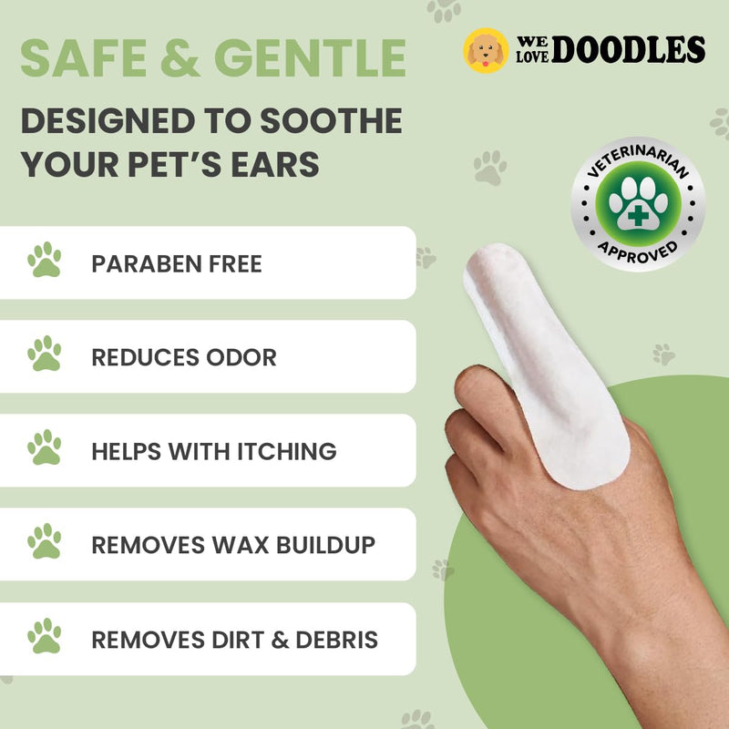 We Love Doodles Dog Ear Wipes - Pre Soaked Finger Ear Wipes for Dogs, Safe & Gentle Ear Cleaner for Dogs, Cleans & Deodorizes, Pet Wipes for Dogs, Dog Cleaning Wipes for Easy Grooming, 50pcs - PawsPlanet Australia