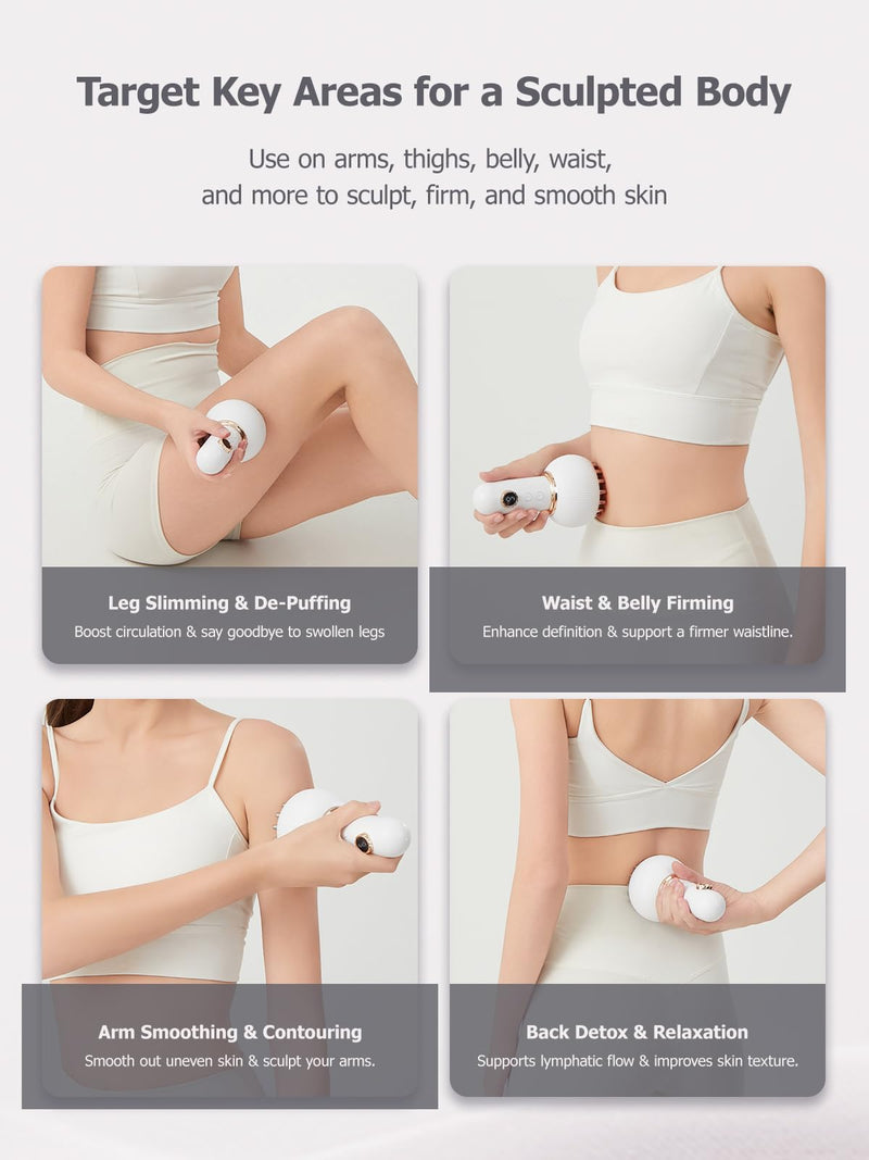 Lymphatic Drainage Massager & Anti Cellulite Massage Tool, Helps Reduce Stretch Marks & Cellulite, for Legs, Arms & Belly, Body Sculpting Machine with Microcurrent, Light, Heat & Vibration White