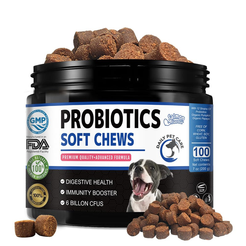 Probiotics for Dogs – Natural Digestive Treats for Gut Health, Immunity, Diarrhoea & Itchy Skin Relief – Salmon Flavour Probiotic Chews – Probiotic Dog Treats