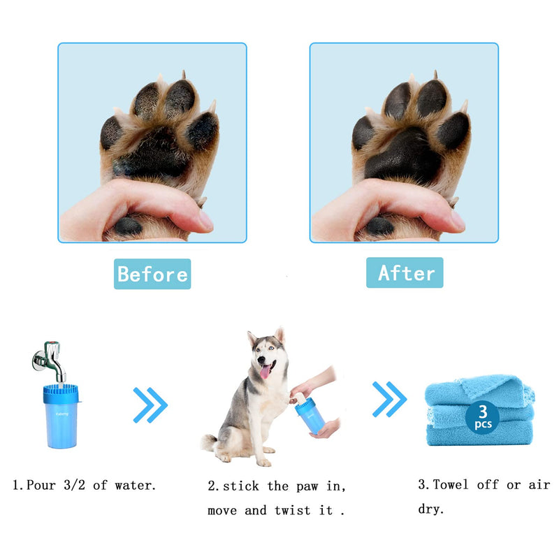 Large/Extra Large Dog Paw Washer for Dogs - Big Pet Foot Cleaner Cup with L/XL Size for Larger Breeds Large(3Towels&Brush) Blue - BeesActive Australia