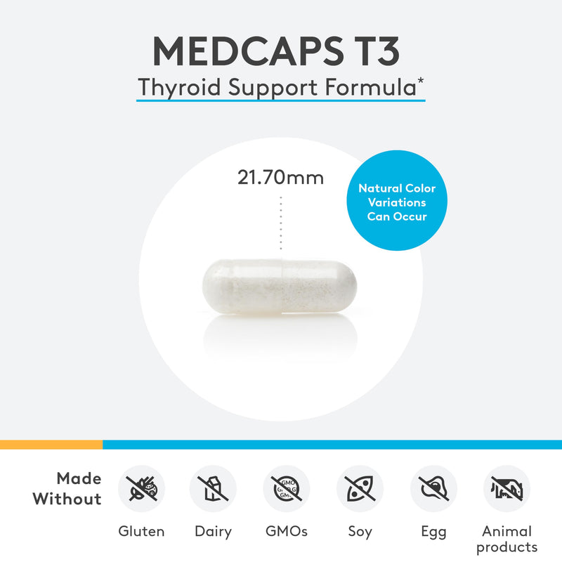 XYMOGEN MedCaps T3 - Thyroid Support Formula with Vitamins + Herbs - Selenium, Zinc, Vitamin E + C, Ashwagandha, Guggul Extract, and Iodine Supplement (120 Capsules)