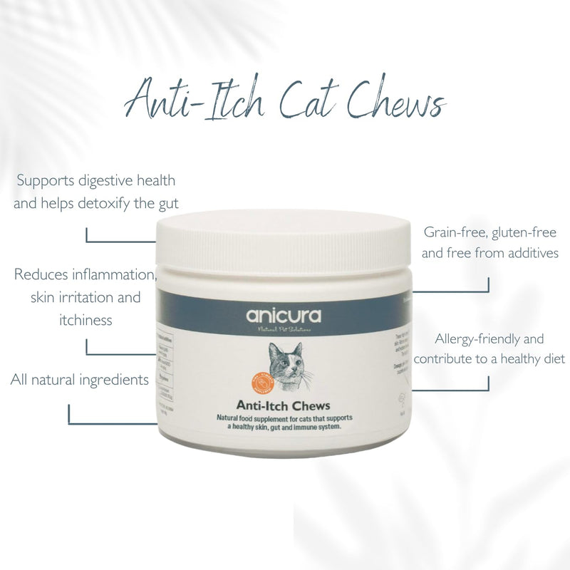 Anicura Anti-Itch Cat Chews 90g - All-Natural Supplement for Itchy, Dry, Allergy-Prone Skin – Supports Digestion, Immunity & Skin Barrier – With Fish Oil, Colostrum, Zinc & Probiotics