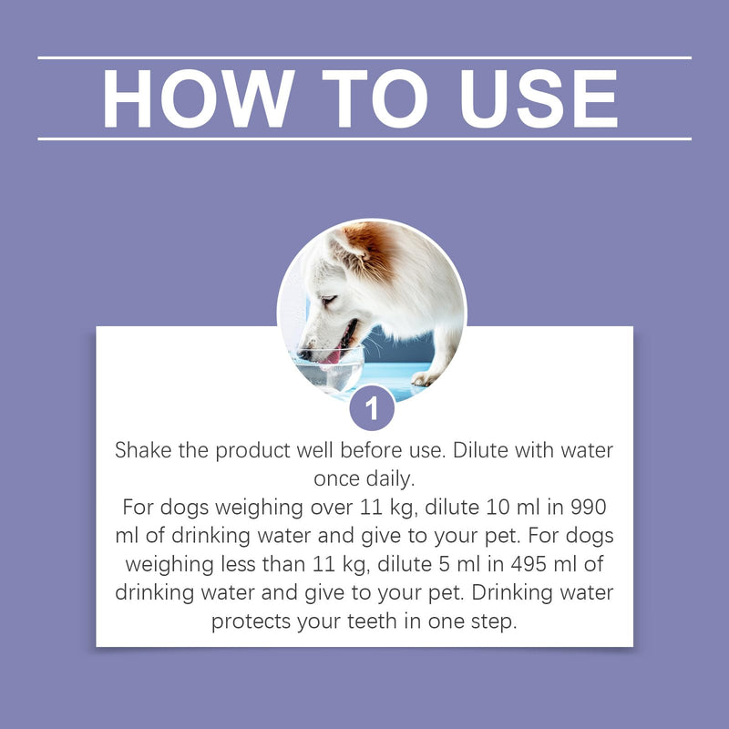 Dog Dental Water Additive, 200ml/6.76fl oz, Helps Freshen Breath & Helps Reduce Tartar, No Brushing Required, Gentle Formula for Daily Oral Care