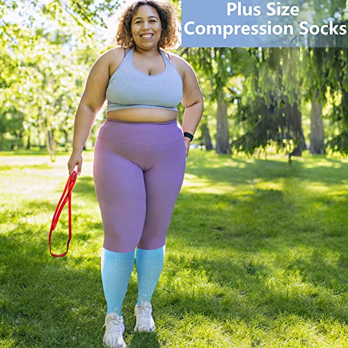 LEVSOX Plus Size Compression Socks Wide Calf Men&Women 20-30 mmhg Knee High Support Socks for Medical, Nurse, Diabetic 3 Pair-black X-Large