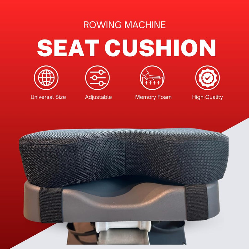 TreadLife Fitness Universal Rowing Machine Seat Cushion | Designed for Concept 2 Rowing Machines, Compatible with All Rowers | Extra Thick 3" Memory Foam with Adjustable Strap Black