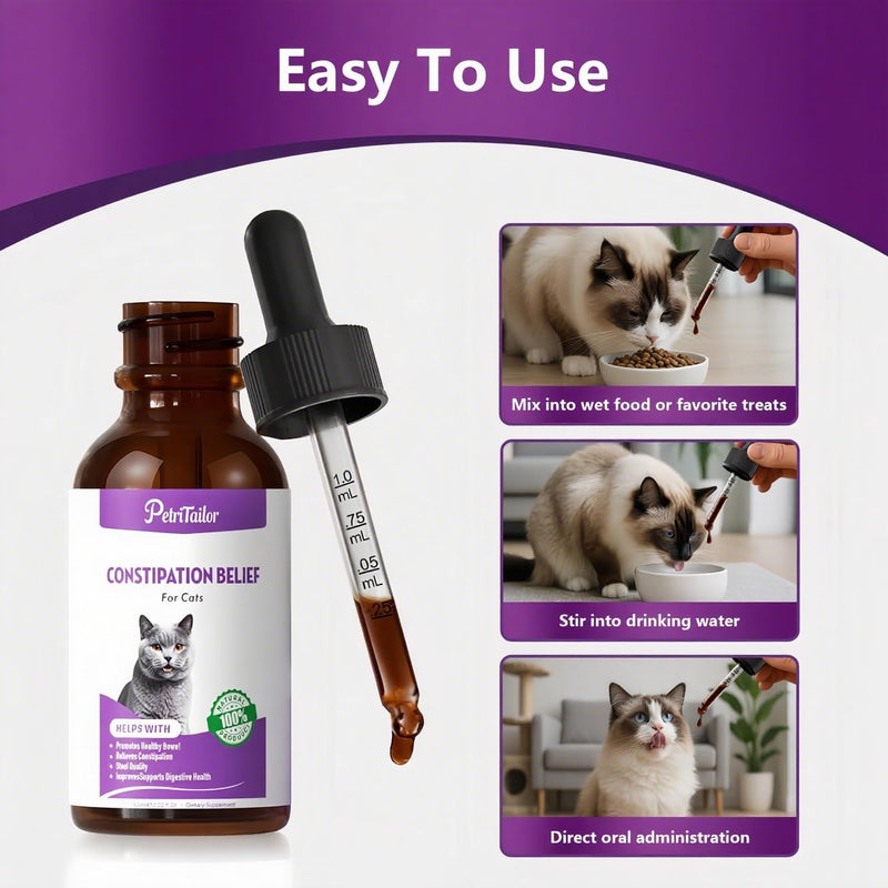 Cat Constipation Relief,Liquid Drops Laxative for Felines,100% Pure Natural Gentle Herbal Supplement,Pets Stool Softener,Promote Digestive Health,Probiotic Gut & Immune Support