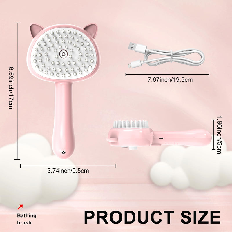 Cat brush with steam, 4 in 1 steam brush cat, multifunctional cat brush, cat steam brush for massage, care and hair removal animal hair brush steam brush with water tank steam brush cat pink - BeesActive Australia