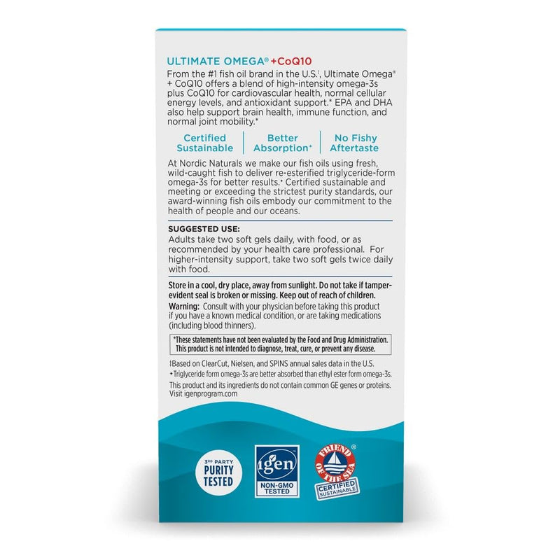 Nordic Naturals Ultimate Omega + CoQ10, Lemon - 90 Soft Gels - 1280 mg Omega-3 + 100 mg CoQ10 - Heart Health, Cellular Energy, Antioxidant Support - Non-GMO - 45 Servings 90 Count (Pack of 1)