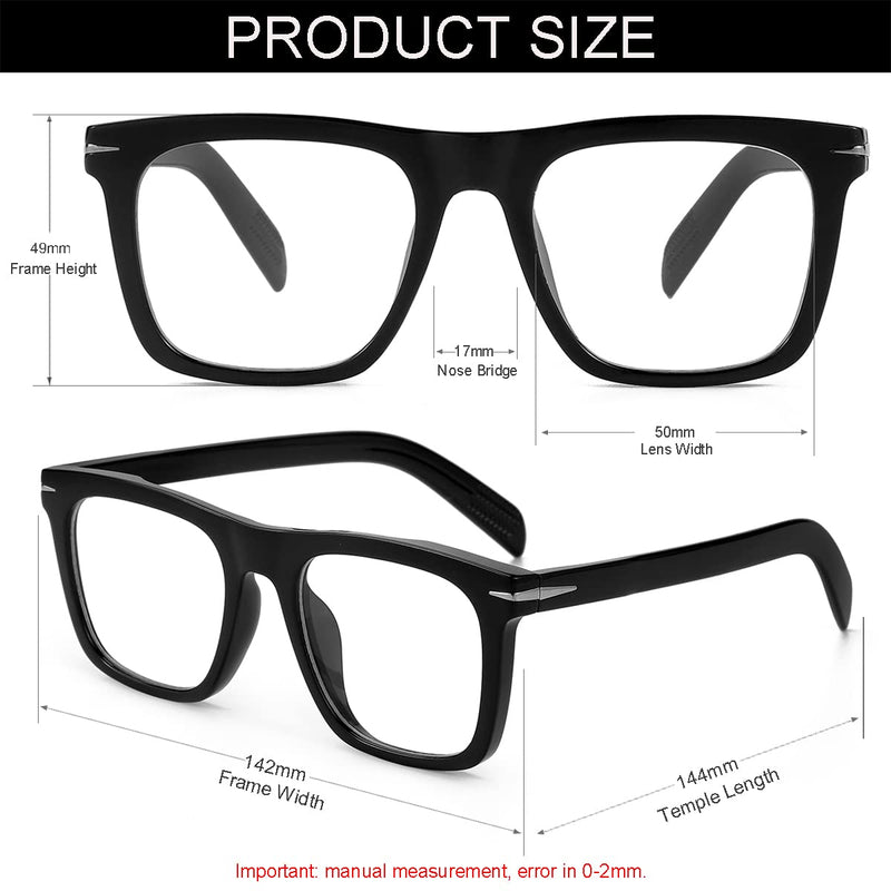 NIDOVIX Trendy Square Blue Light Blocking Glasses for Men Women, Fashion Frame Non-prescription Computer Glasses (Black) 01 Black 50 Millimeters - BeesActive Australia