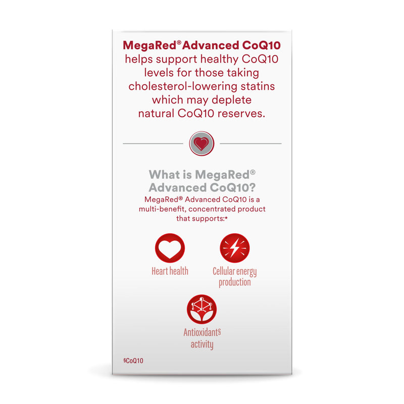MegaRed Advanced CoQ10 200mg, Heart Health & Cellular Energy, 30ct | Power Antioxidant, Protects Against Free Radicals, No Added Color or Sugar, Fast releasing capsules, Coenzyme Q10, Calcium 30 Count (Pack of 1)