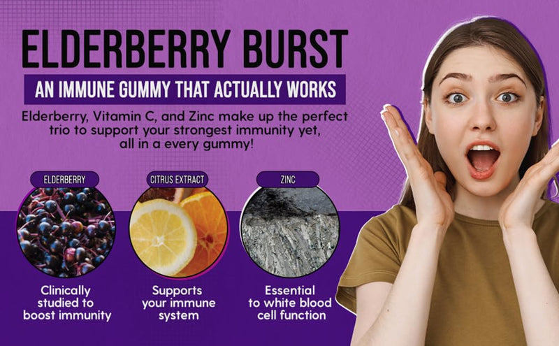 LIVELY VITAMIN CO. Elderberry Burst Gummies for Kids & Adults - Boosts Immune Health - Helps Avoid Colds & Illness - Black Elderberry, Vitamin C & Zinc - 3 Grams of Sugar - No Gelatin - 60 Gummies 60 Count (Pack of 1)
